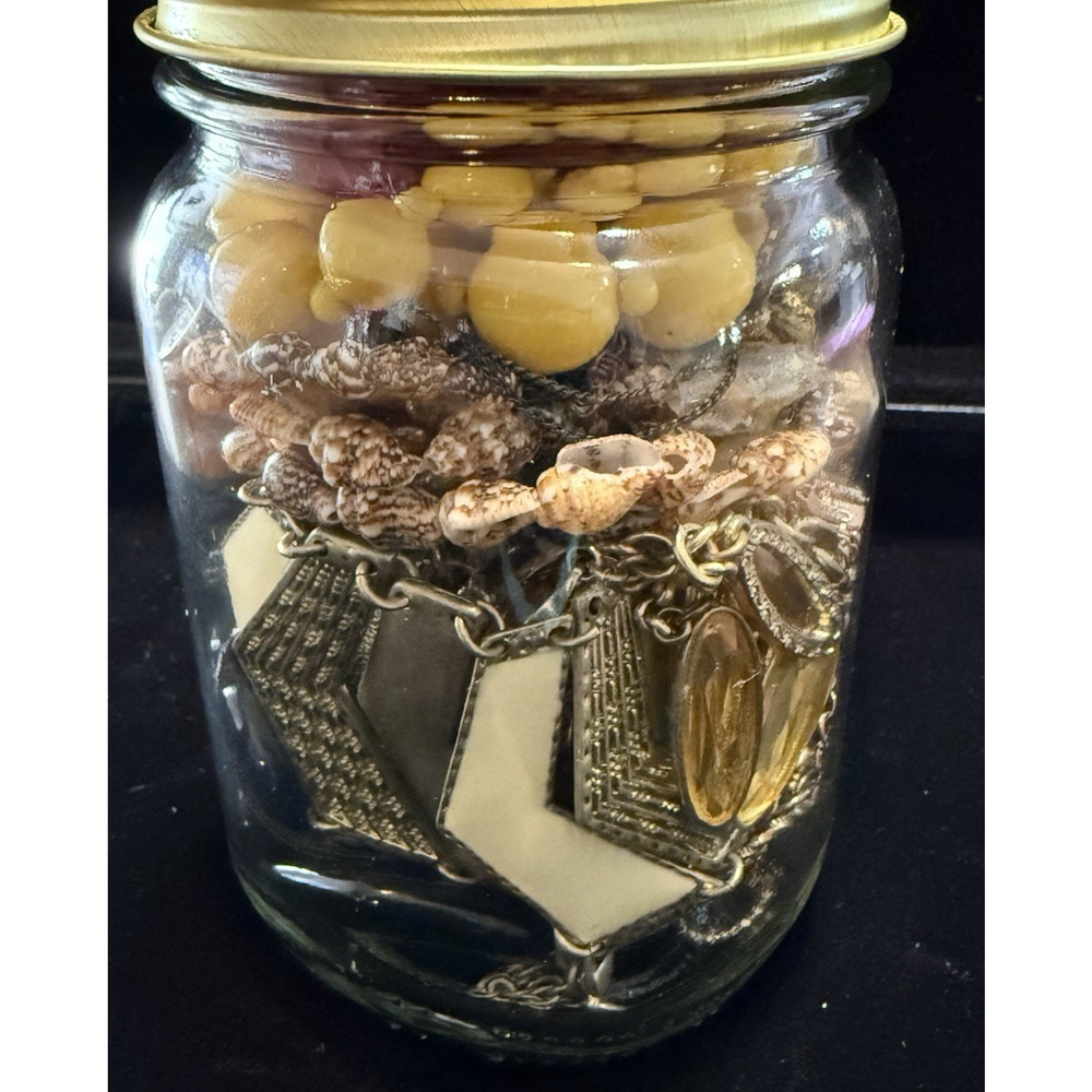 Jewelry Jar Wearable Lot Beads Necklaces Bracelets Earrings Vintage 16oz Jar